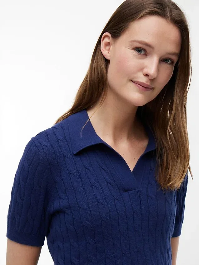 Short-Sleeve Cable Knit Sweater Polo Short-Sleeve Cable Knit Sweater Polo