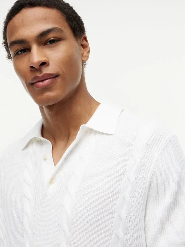 Short-Sleeve Cable Knit Sweater Polo Short-Sleeve Cable Knit Sweater Polo