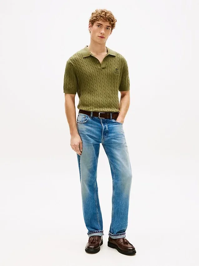 Short-Sleeve Cable Knit Sweater Polo Short-Sleeve Cable Knit Sweater Polo
