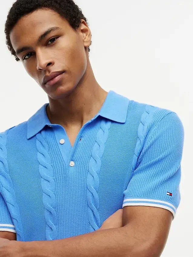 Short-Sleeve Cable Knit Sweater Polo Short-Sleeve Cable Knit Sweater Polo