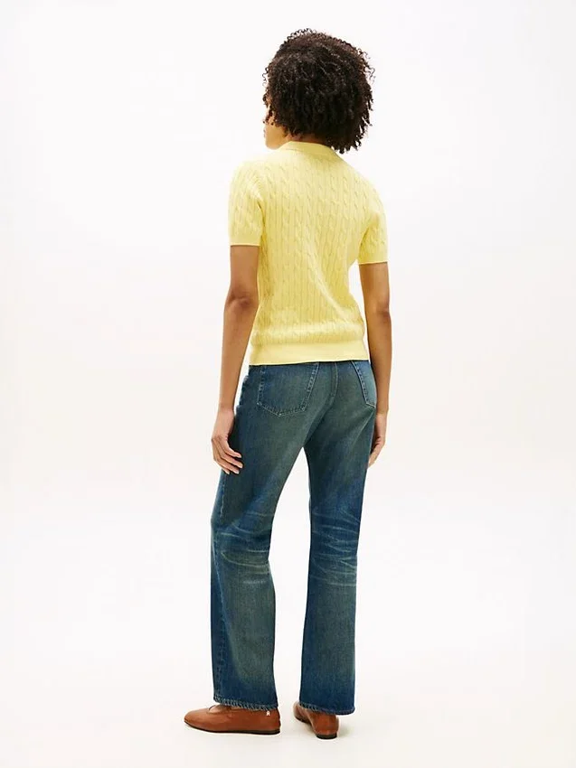 Short-Sleeve Cable Knit Sweater Polo Short-Sleeve Cable Knit Sweater Polo