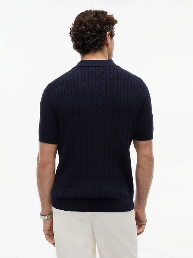 Short-Sleeve Cable Knit Sweater Polo Short-Sleeve Cable Knit Sweater Polo
