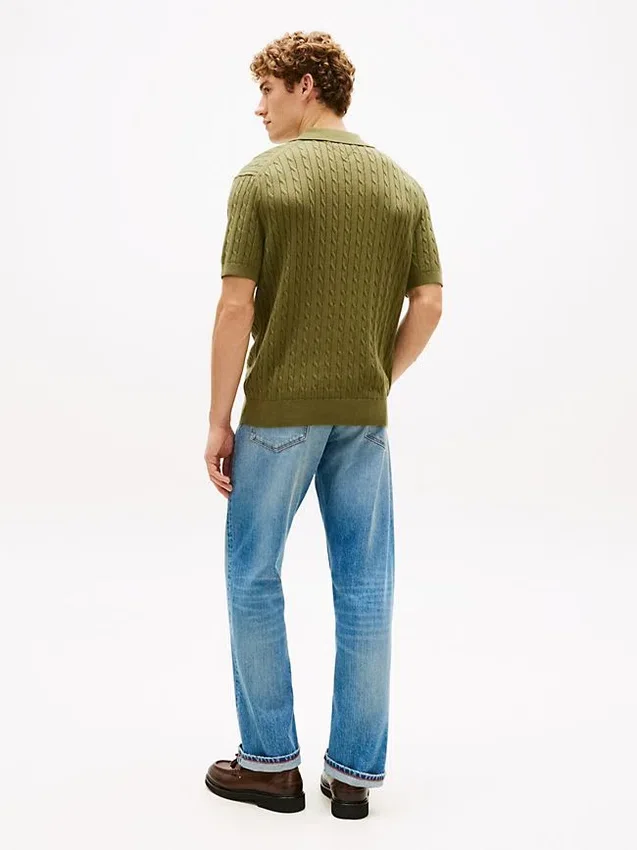 Short-Sleeve Cable Knit Sweater Polo Short-Sleeve Cable Knit Sweater Polo