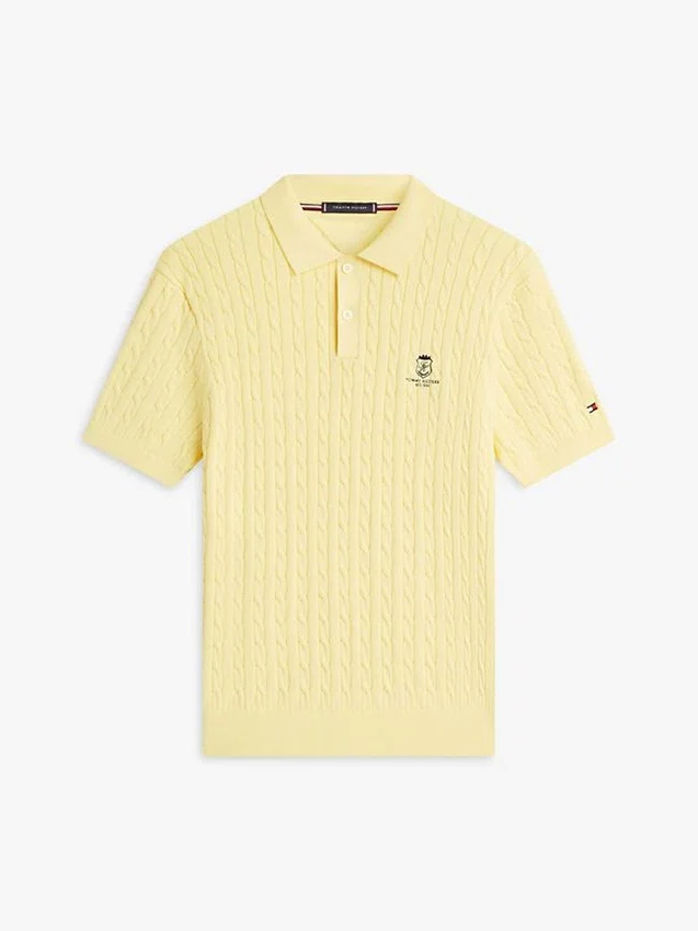 Short-Sleeve Cable Knit Sweater Polo Short-Sleeve Cable Knit Sweater Polo