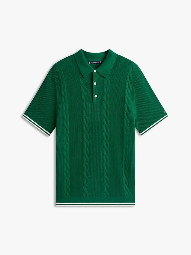 Short-Sleeve Cable Knit Sweater Polo Short-Sleeve Cable Knit Sweater Polo