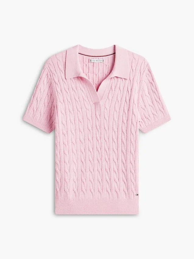 Short-Sleeve Cable Knit Sweater Polo Short-Sleeve Cable Knit Sweater Polo