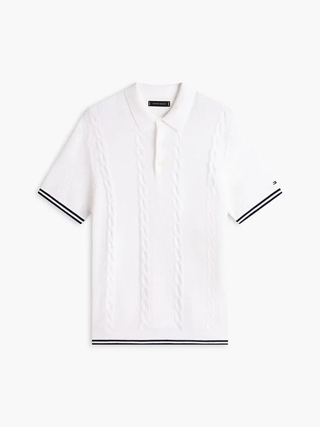 Short-Sleeve Cable Knit Sweater Polo Short-Sleeve Cable Knit Sweater Polo