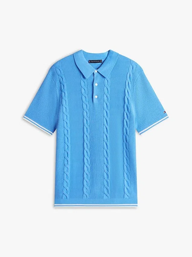 Short-Sleeve Cable Knit Sweater Polo Short-Sleeve Cable Knit Sweater Polo