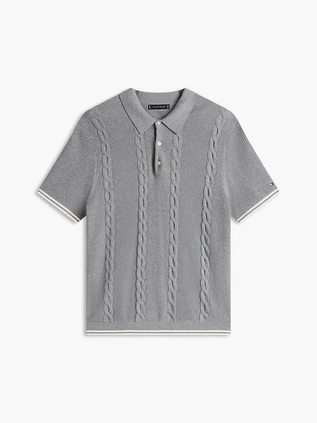 Short-Sleeve Cable Knit Sweater Polo Short-Sleeve Cable Knit Sweater Polo