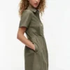 Short-Sleeve Gold-Button Dress