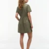 Short-Sleeve Gold-Button Dress