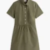 Short-Sleeve Gold-Button Dress