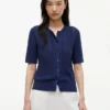 Short-Sleeve Mixed-Knit Cardigan
