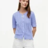 Short-Sleeve Mixed-Knit Cardigan