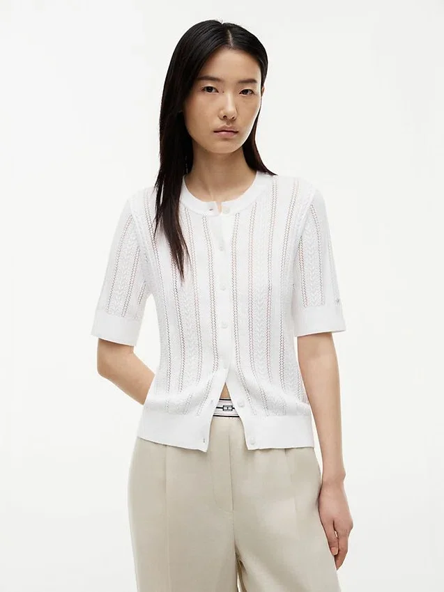 Short-Sleeve Mixed-Knit Cardigan Short-Sleeve Mixed-Knit Cardigan