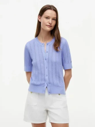 Short-Sleeve Mixed-Knit Cardigan