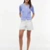 Short-Sleeve Mixed-Knit Cardigan