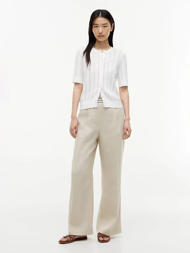 Short-Sleeve Mixed-Knit Cardigan Short-Sleeve Mixed-Knit Cardigan