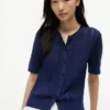Short-Sleeve Mixed-Knit Cardigan