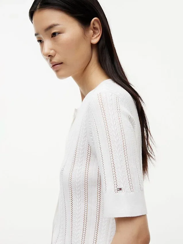 Short-Sleeve Mixed-Knit Cardigan Short-Sleeve Mixed-Knit Cardigan