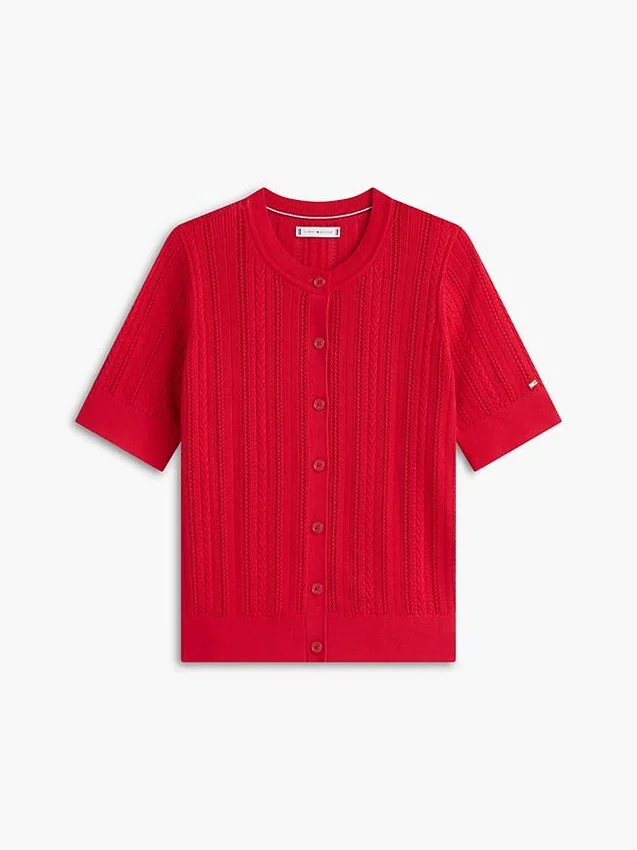 Short-Sleeve Mixed-Knit Cardigan Short-Sleeve Mixed-Knit Cardigan