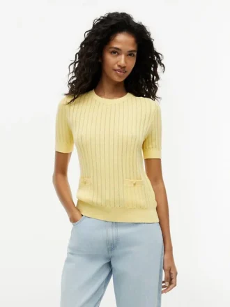 Short-Sleeve Pointelle Pocket Sweater