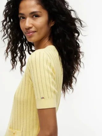 Short-Sleeve Pointelle Pocket Sweater