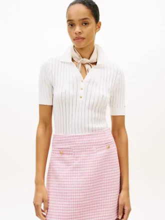 Short-Sleeve Pointelle Sweater Polo