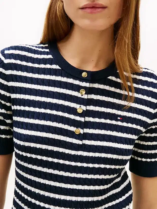 Short-Sleeve Stripe Cable Knit Henley Short-Sleeve Stripe Cable Knit Henley
