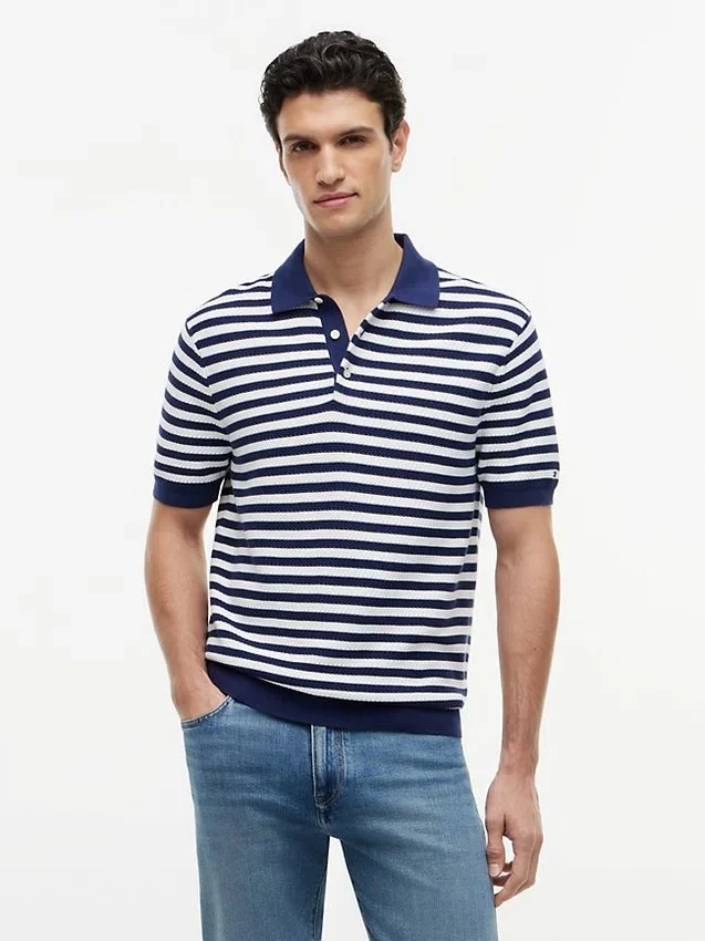Short-Sleeve Stripe Waffled Sweater Polo Short-Sleeve Stripe Waffled Sweater Polo