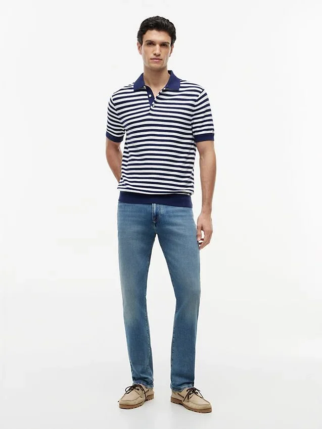 Short-Sleeve Stripe Waffled Sweater Polo Short-Sleeve Stripe Waffled Sweater Polo