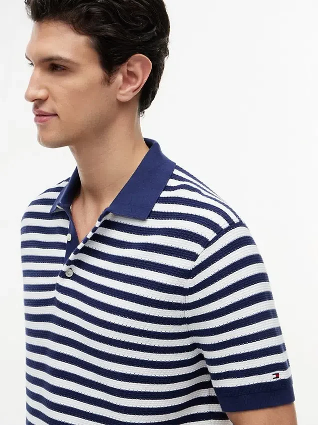 Short-Sleeve Stripe Waffled Sweater Polo Short-Sleeve Stripe Waffled Sweater Polo