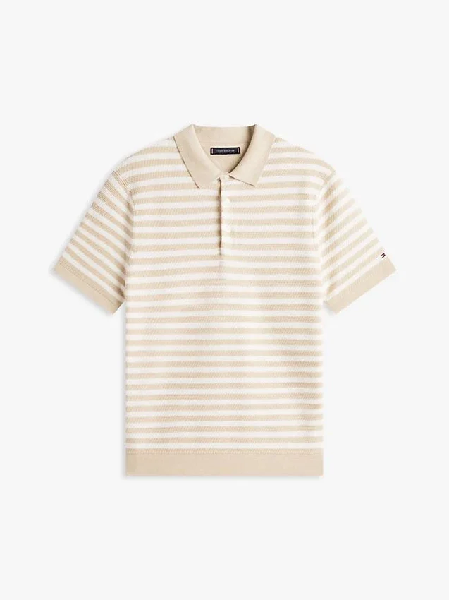 Short-Sleeve Stripe Waffled Sweater Polo Short-Sleeve Stripe Waffled Sweater Polo