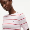 Short-Sleeve Striped Cable Knit Sweater