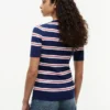Short-Sleeve Striped Cable Knit Sweater