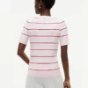 Short-Sleeve Striped Cable Knit Sweater