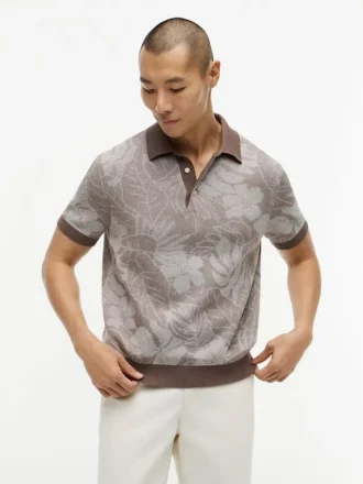 Short-Sleeve Tropical Print Sweater Polo