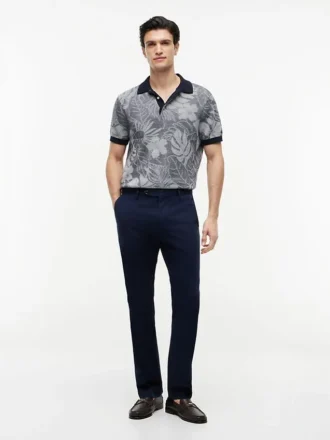 Short-Sleeve Tropical Print Sweater Polo