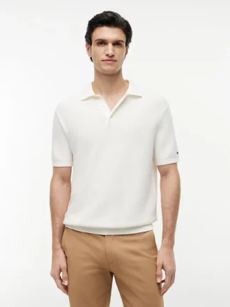 Short-Sleeve Waffled Sweater Polo