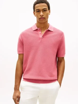 Short-Sleeve Waffled Sweater Polo