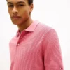 Short-Sleeve Waffled Sweater Polo