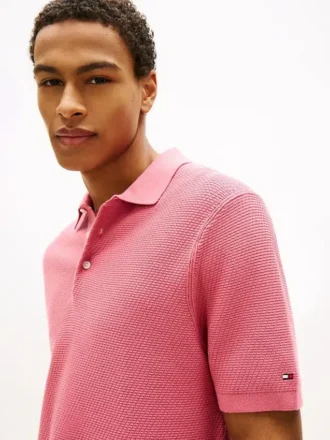 Short-Sleeve Waffled Sweater Polo