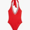 Signature Stripe Plunge Halter Swimsuit