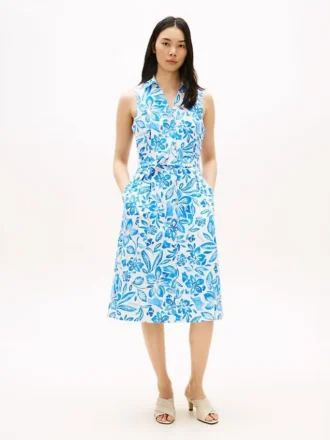 Sleeveless Belted Linen-Blend Shirtdress