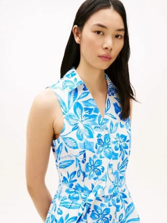 Sleeveless Belted Linen-Blend Shirtdress