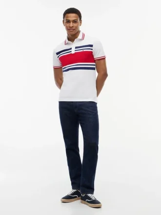 Slim Fit Block Stripe Stretch Pique Polo
