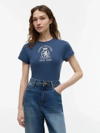 Slim Fit Garment-Dyed Crest Logo T-Shirt