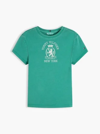 Slim Fit Garment-Dyed Crest Logo T-Shirt