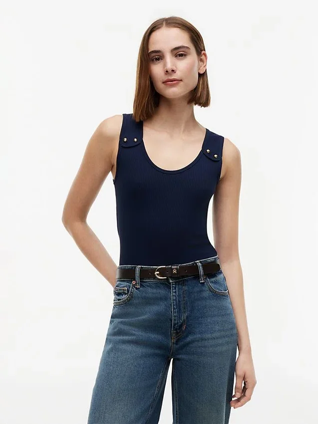 Slim Fit Nautical Gold-Button Tank Top Slim Fit Nautical Gold-Button Tank Top