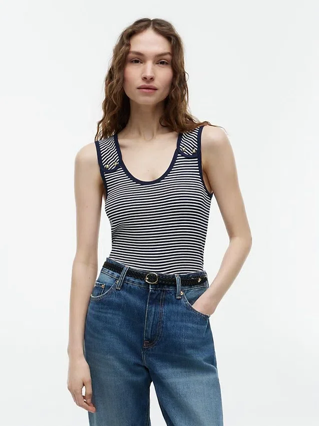 Slim Fit Nautical Gold-Button Tank Top Slim Fit Nautical Gold-Button Tank Top
